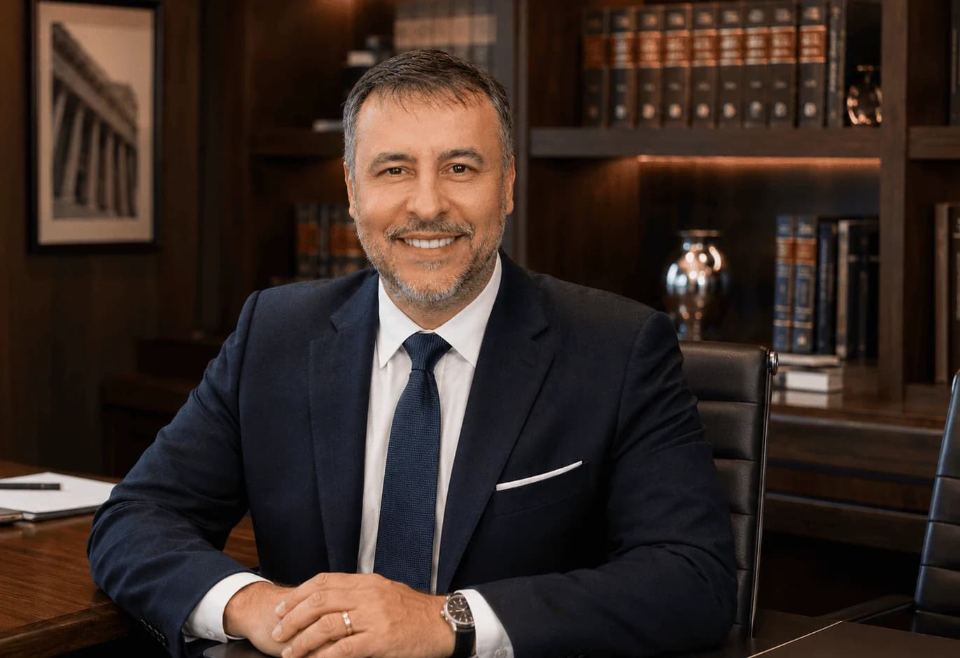 Dr. Adriano Cruz, advogado de família e inventário em Curitiba, em seu escritório